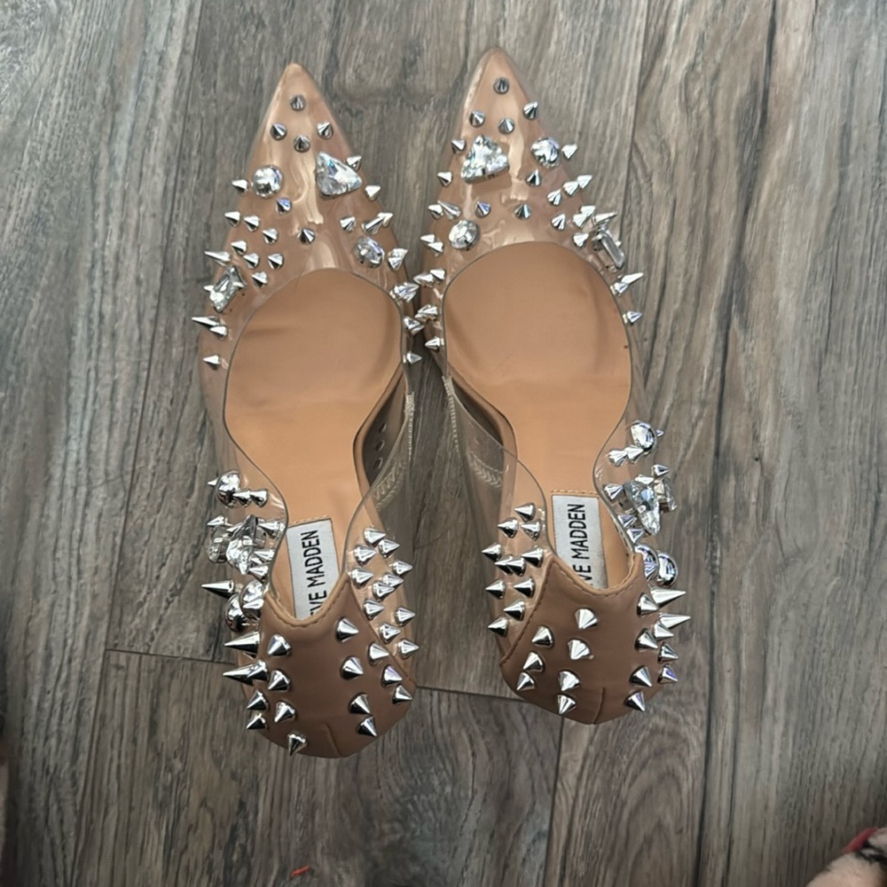 Closed toe heeled jeweled studded high heel
